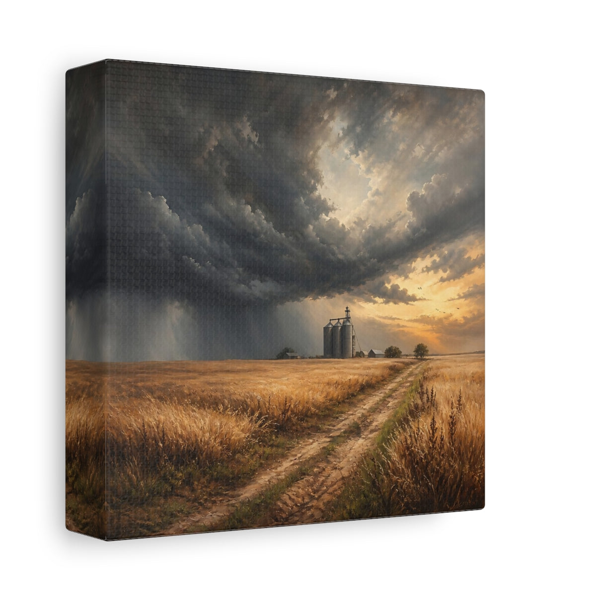 Side Mockup 2. Nature Grain Silos Golden Brown Landscape shown as stretched canvas wall art