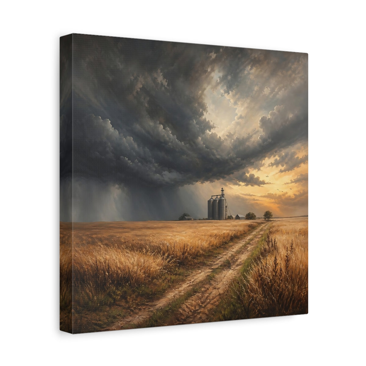 Side Mockup 8. Nature Grain Silos Golden Brown Landscape shown as stretched canvas wall art