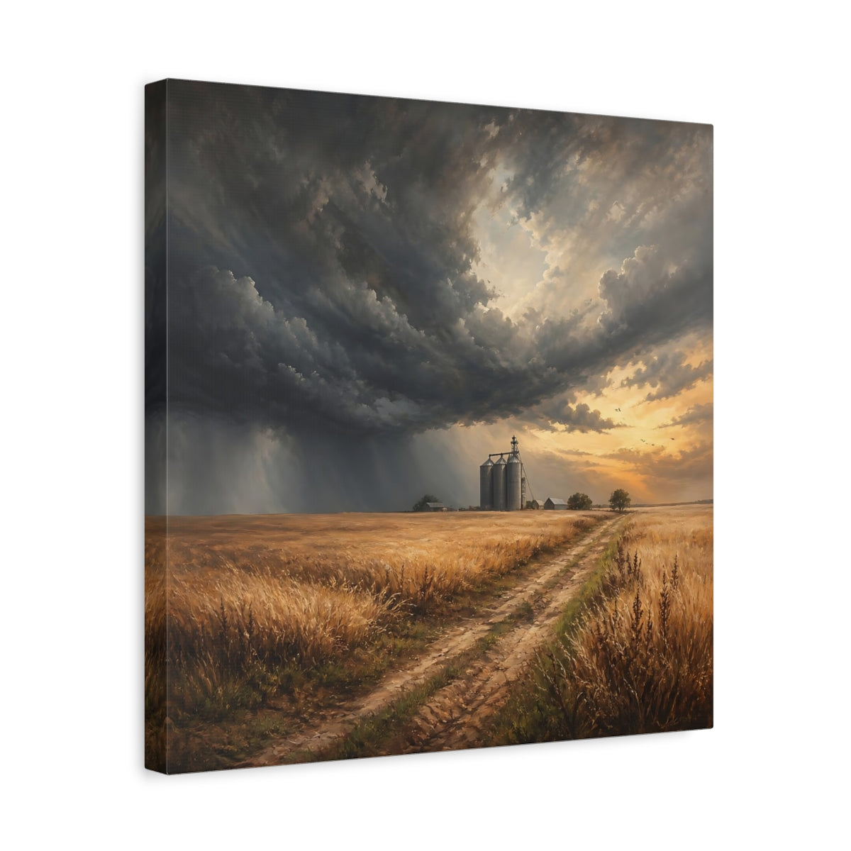 Side Mockup 6. Nature Grain Silos Golden Brown Landscape shown as stretched canvas wall art