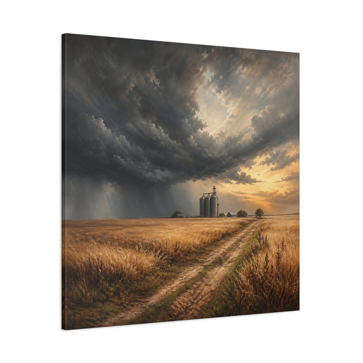 Side Mockup 1. Nature Grain Silos Golden Brown Landscape shown as stretched canvas wall art