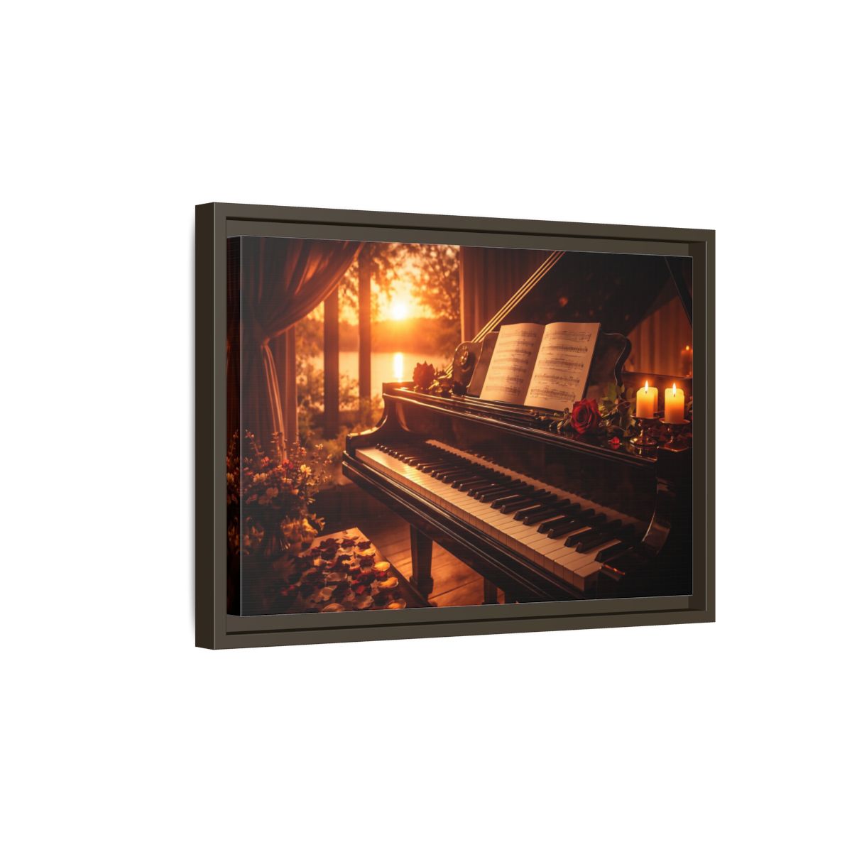 Side Mockup 5. Nature Grand Piano Golden Sunset Piano shown as stretched canvas wall art
