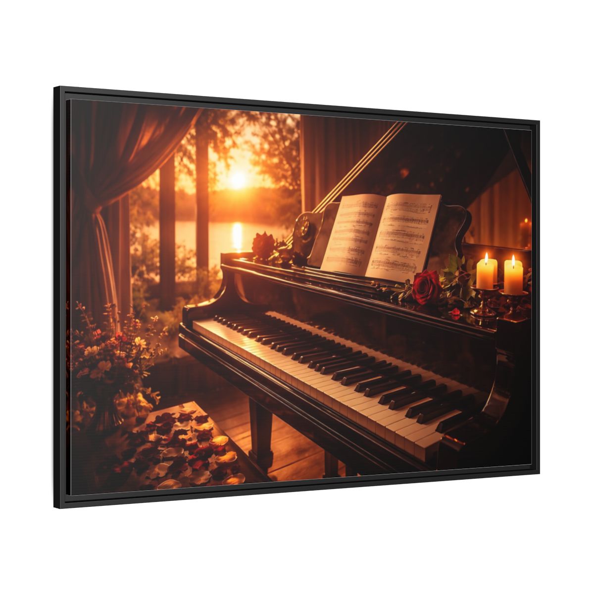 Side Mockup 12. Nature Grand Piano Golden Sunset Piano shown as stretched canvas wall art