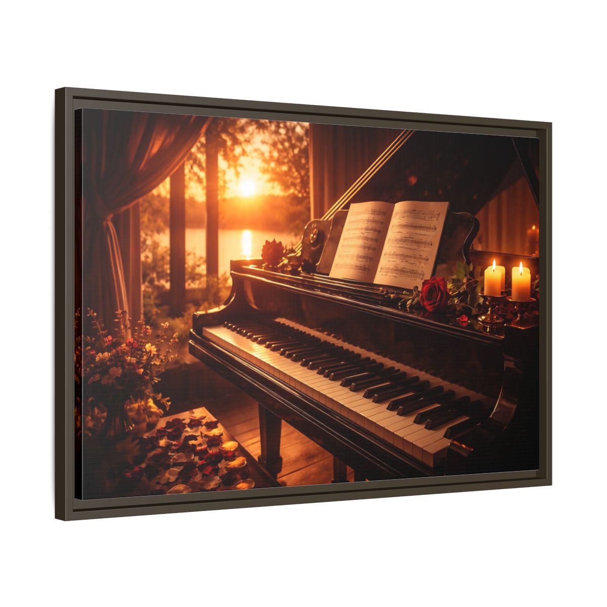 Side Mockup 11. Nature Grand Piano Golden Sunset Piano shown as stretched canvas wall art