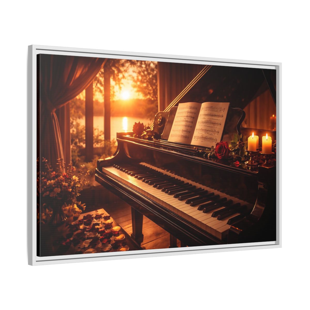 Side Mockup 9. Nature Grand Piano Golden Sunset Piano shown as stretched canvas wall art