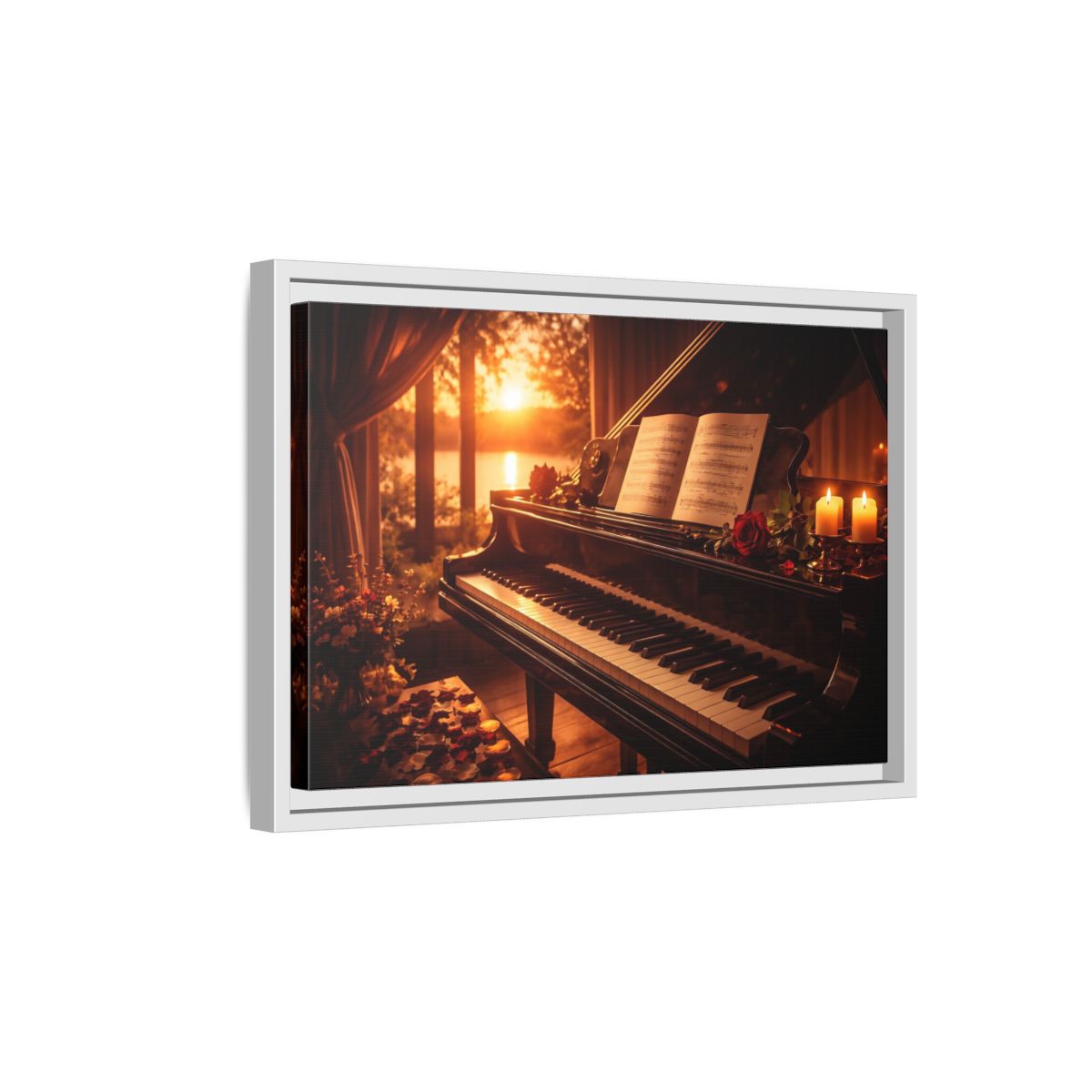 Side Mockup 4. Nature Grand Piano Golden Sunset Piano shown as stretched canvas wall art