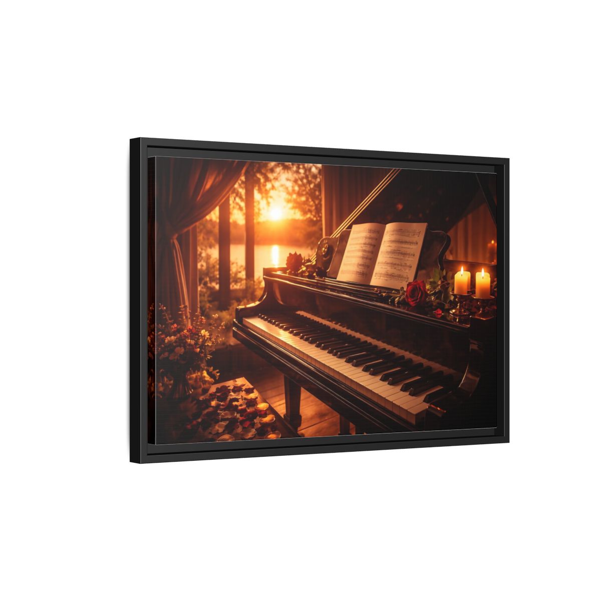 Side Mockup 3. Nature Grand Piano Golden Sunset Piano shown as stretched canvas wall art