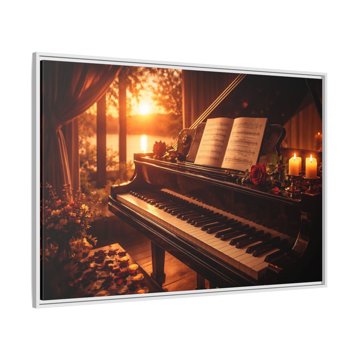 Side Mockup 7. Nature Grand Piano Golden Sunset Piano shown as stretched canvas wall art