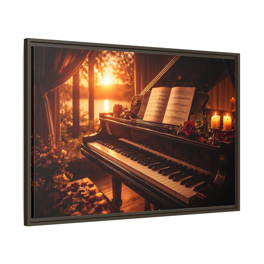 Main Mockup. Nature Grand Piano Golden Sunset Piano shown as stretched canvas wall art