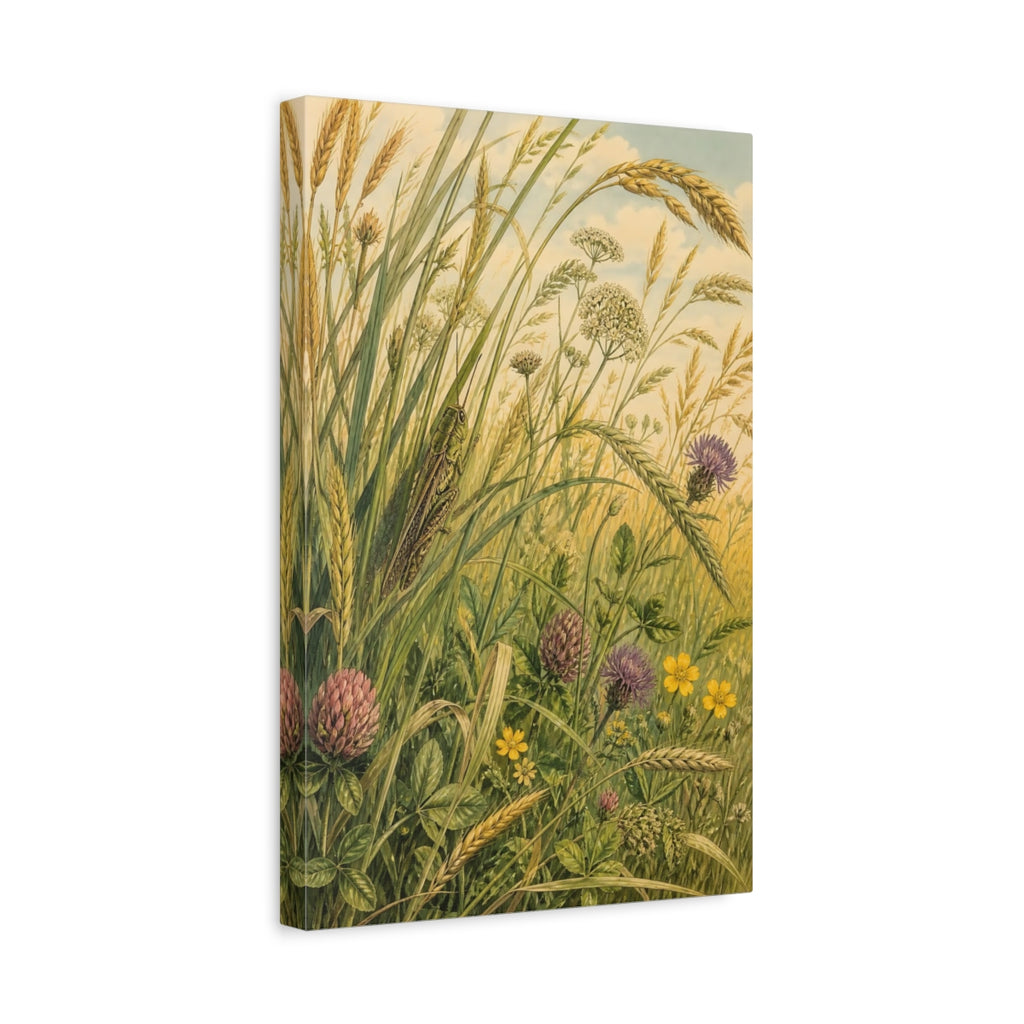 Side Mockup 4. Nature Grasshopper Green Meadow shown as stretched canvas wall art