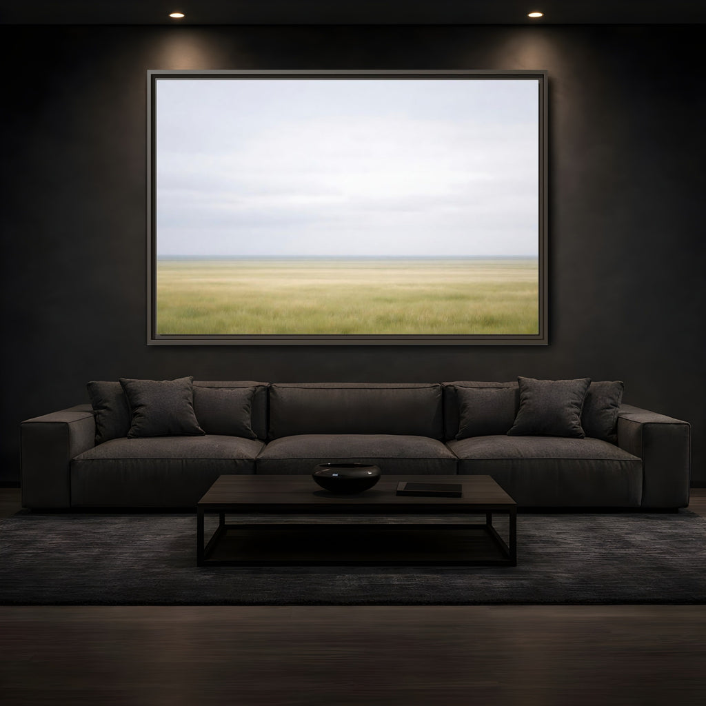 Mockup 3. Nature Grassy Field Pale Green Field shown as stretched canvas wall art