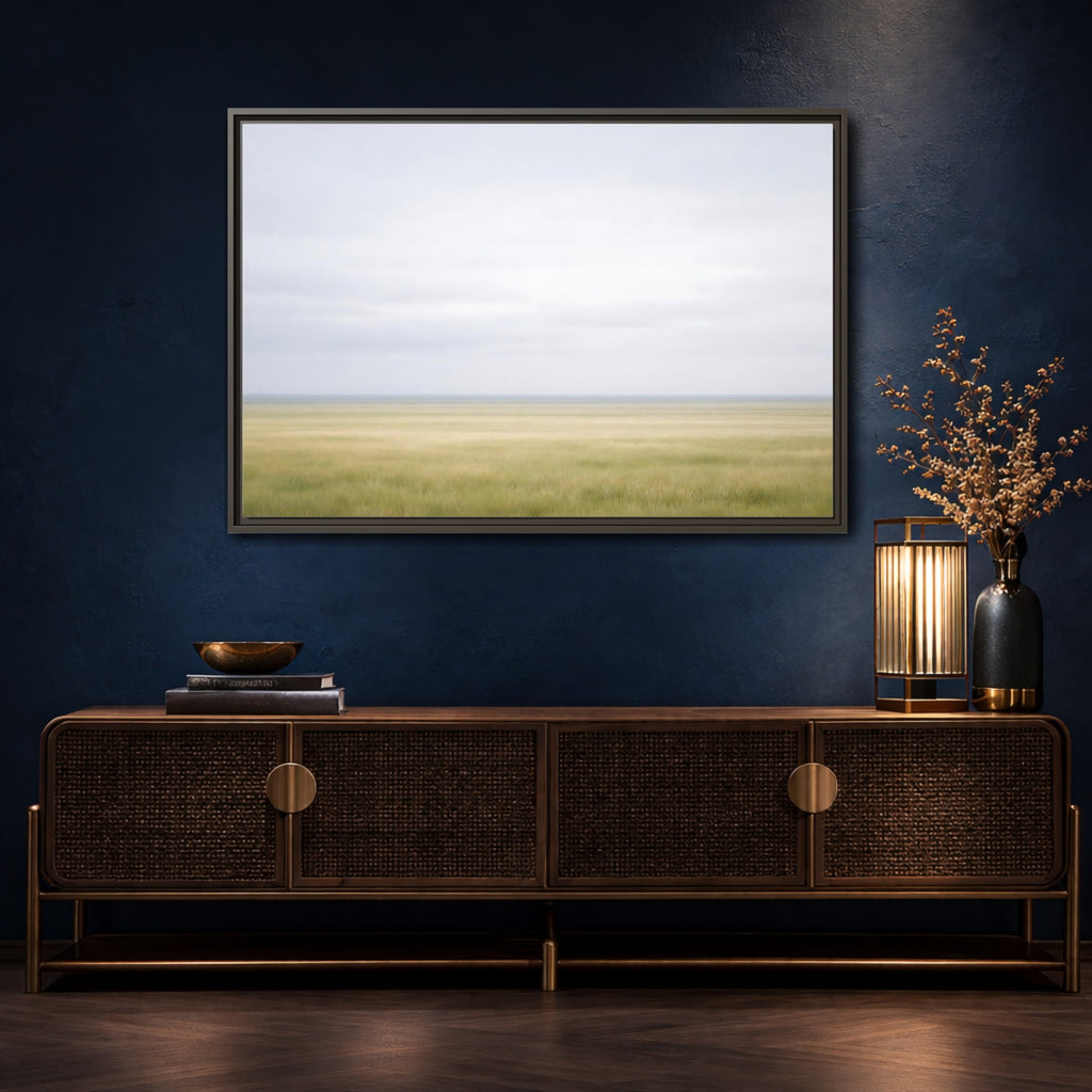 Mockup 4. Nature Grassy Field Pale Green Field shown as stretched canvas wall art