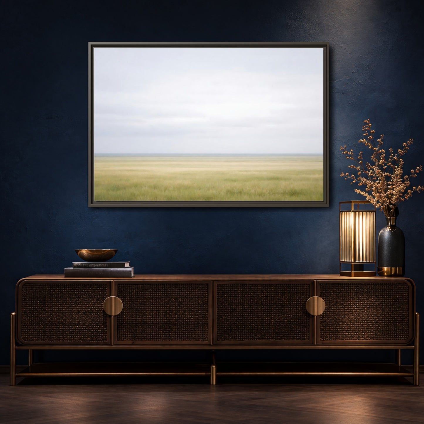 Mockup 4. Nature Grassy Field Pale Green Field shown as stretched canvas wall art