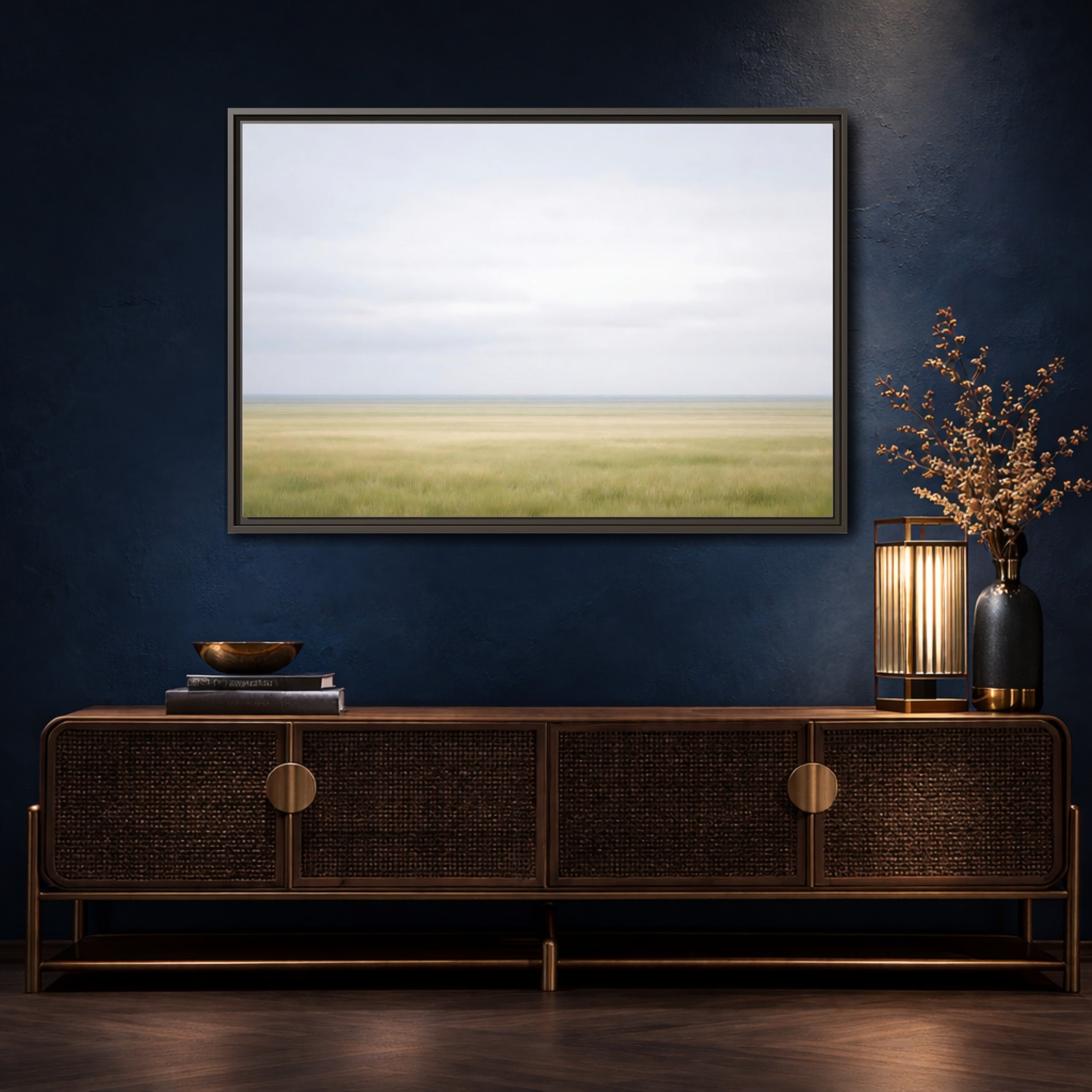 Mockup 4. Nature Grassy Field Pale Green Field shown as stretched canvas wall art