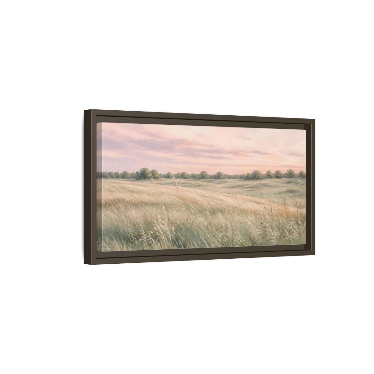 Side Mockup 7. Nature Grassy Field Pink And Green Field shown as stretched canvas wall art