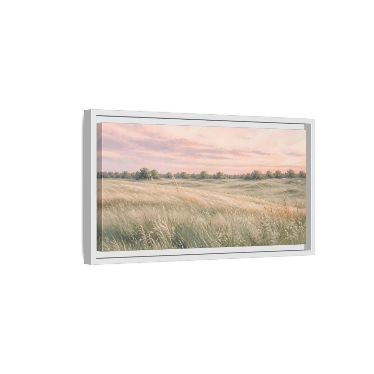 Side Mockup 6. Nature Grassy Field Pink And Green Field shown as stretched canvas wall art