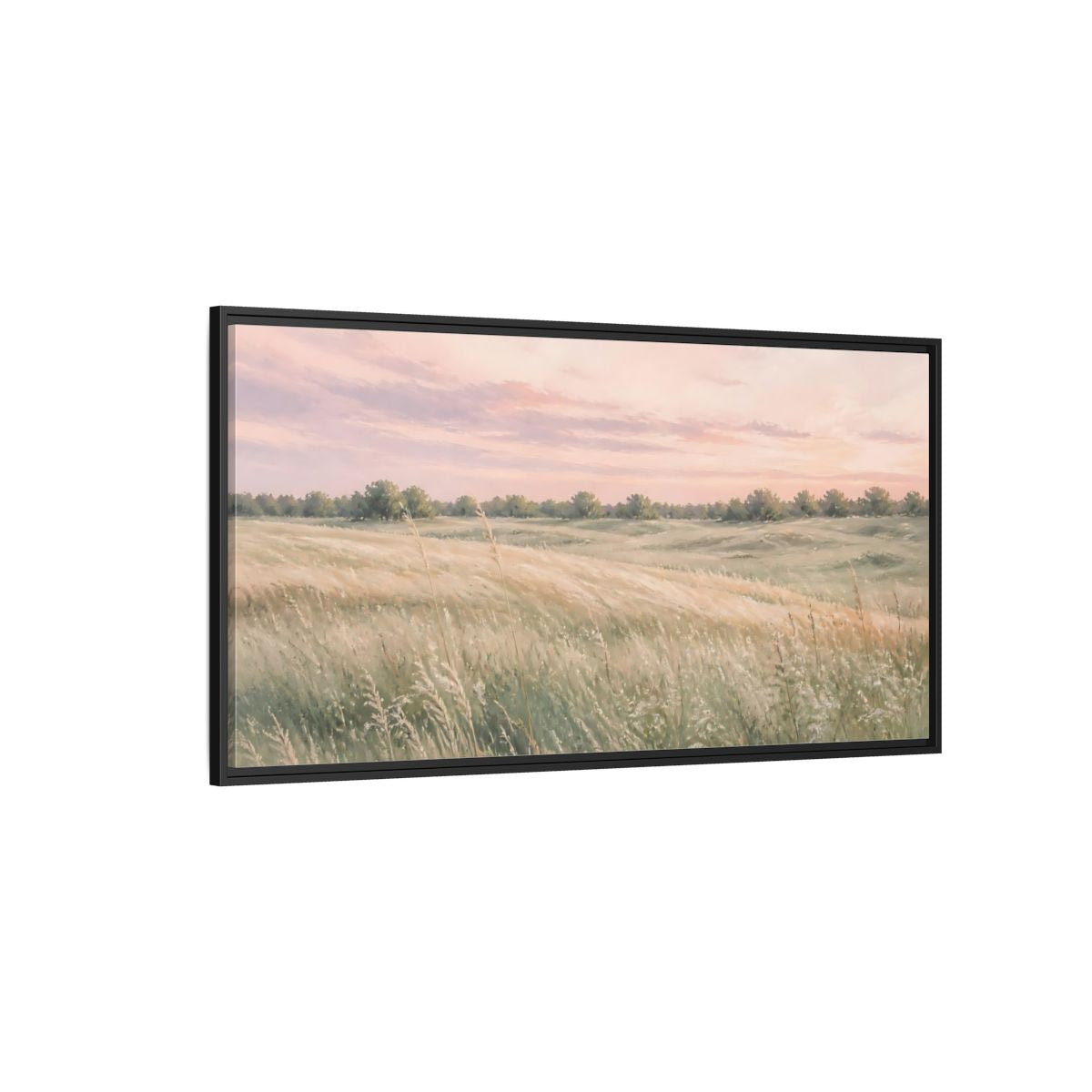 Side Mockup 5. Nature Grassy Field Pink And Green Field shown as stretched canvas wall art