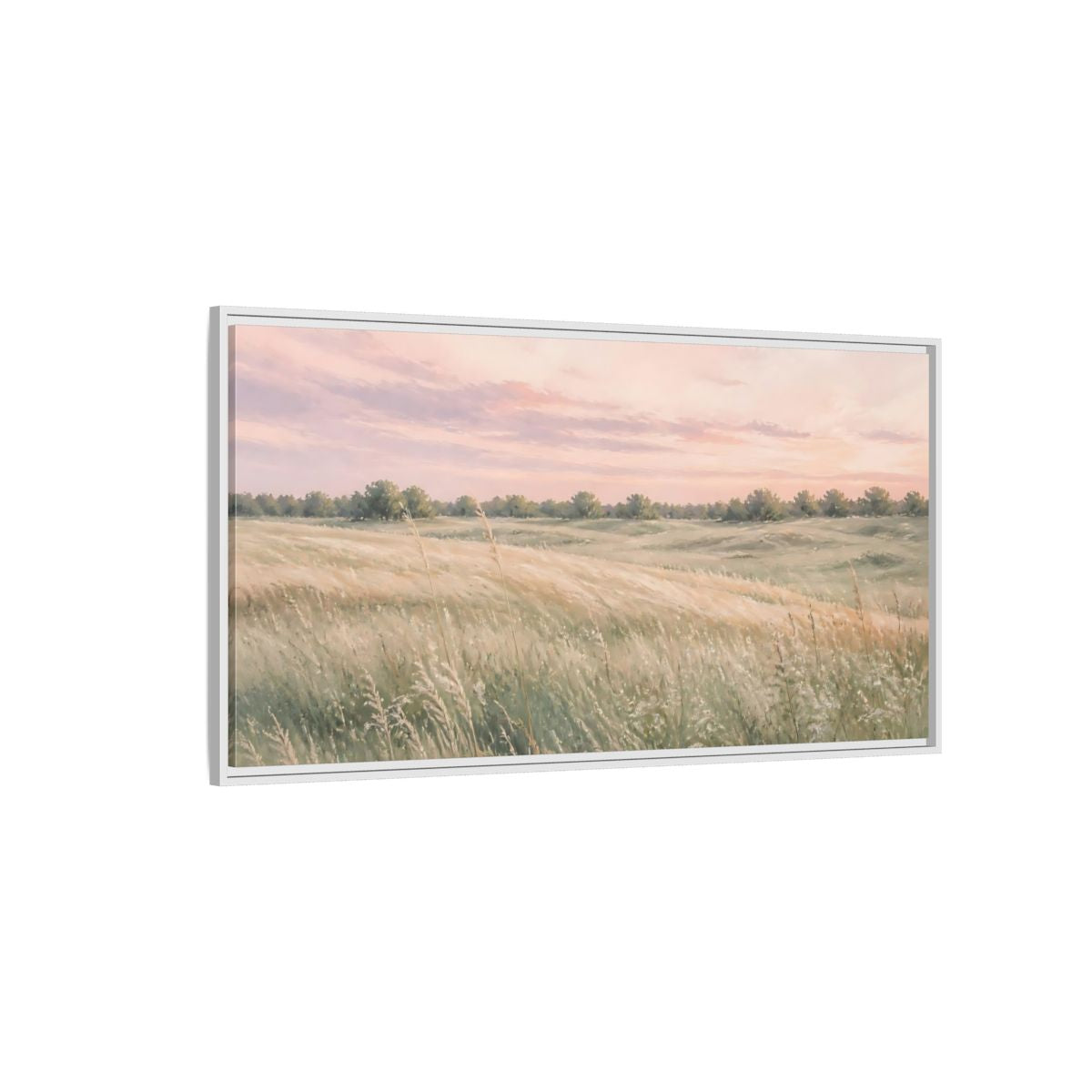 Side Mockup 3. Nature Grassy Field Pink And Green Field shown as stretched canvas wall art