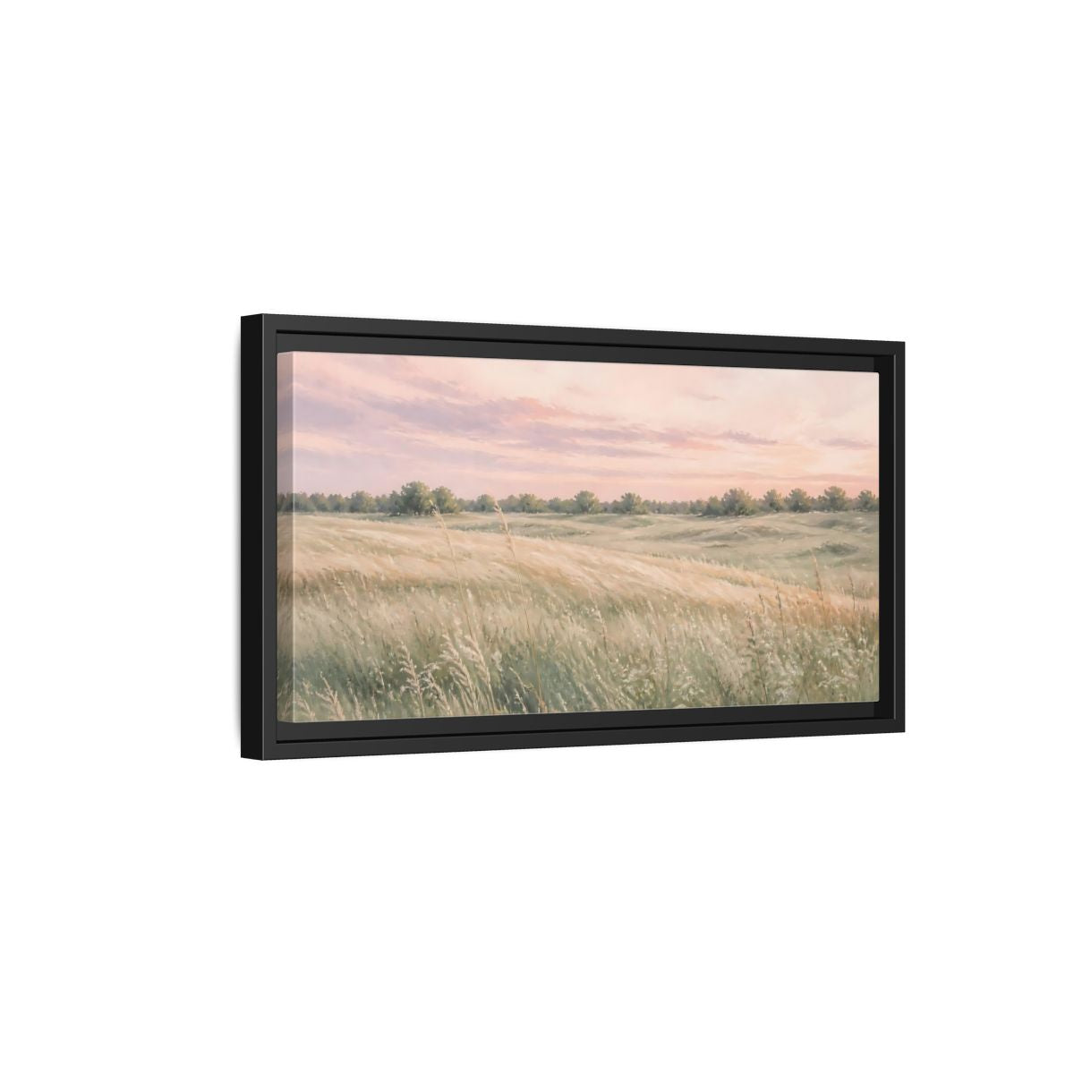 Side Mockup 8. Nature Grassy Field Pink And Green Field shown as stretched canvas wall art