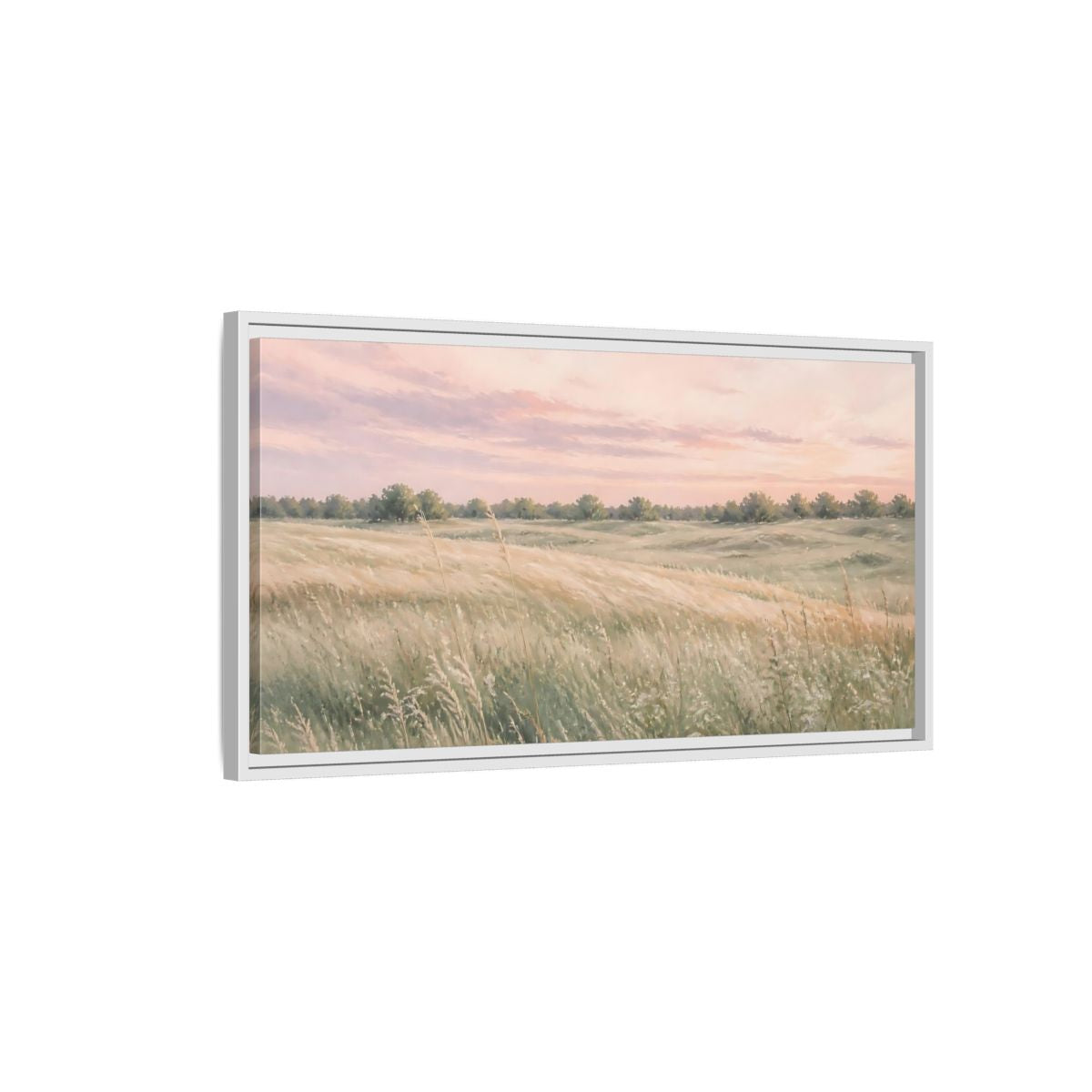 Side Mockup 1. Nature Grassy Field Pink And Green Field shown as stretched canvas wall art