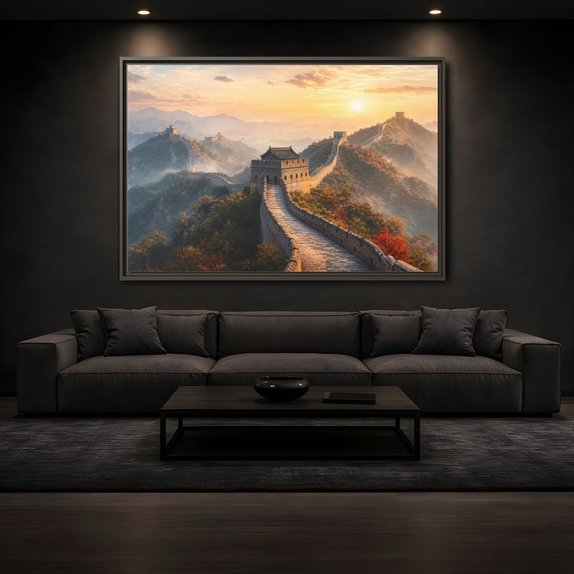 Mockup 3. Nature Great Wall Great Wall Sunset shown as stretched canvas wall art