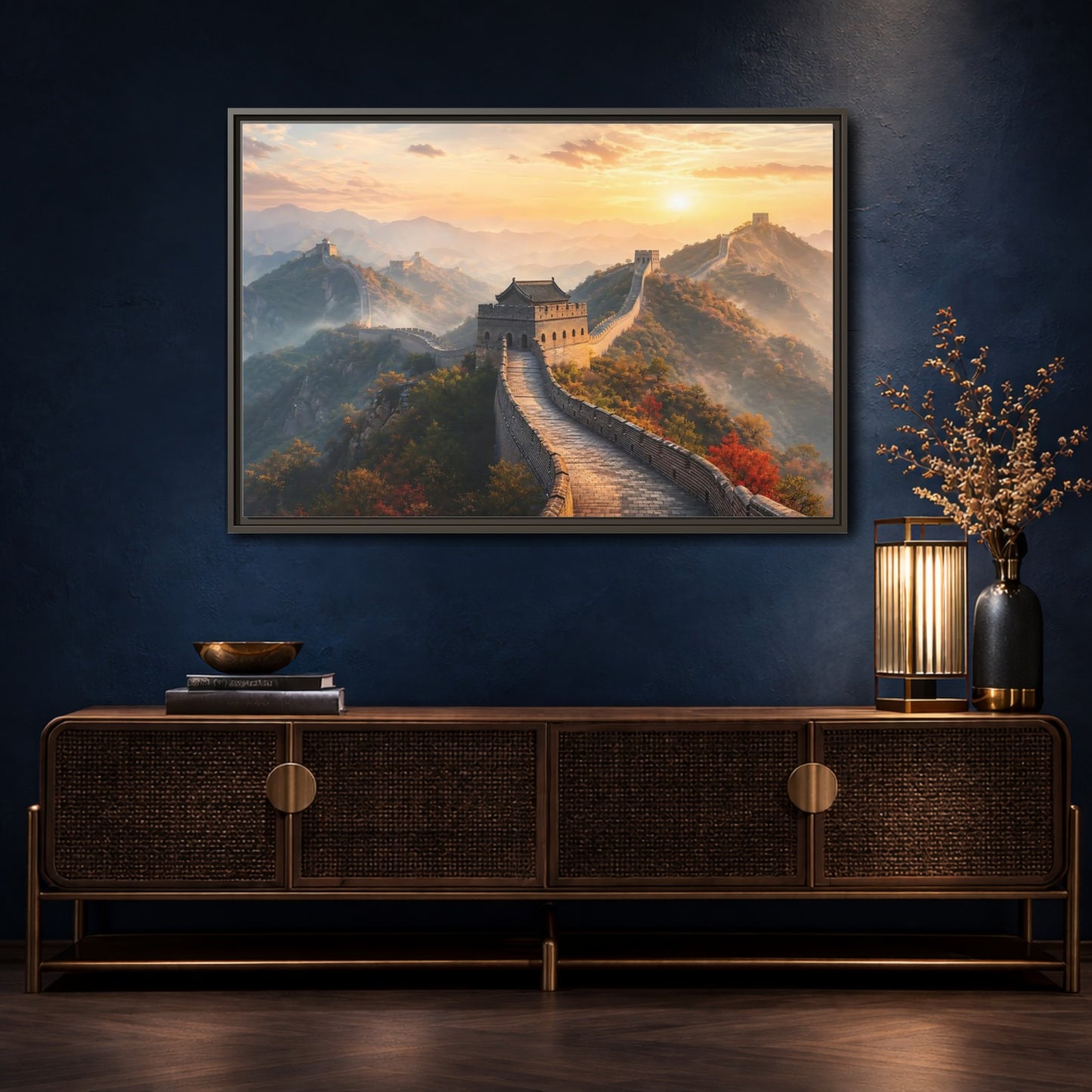 Mockup 4. Nature Great Wall Great Wall Sunset shown as stretched canvas wall art