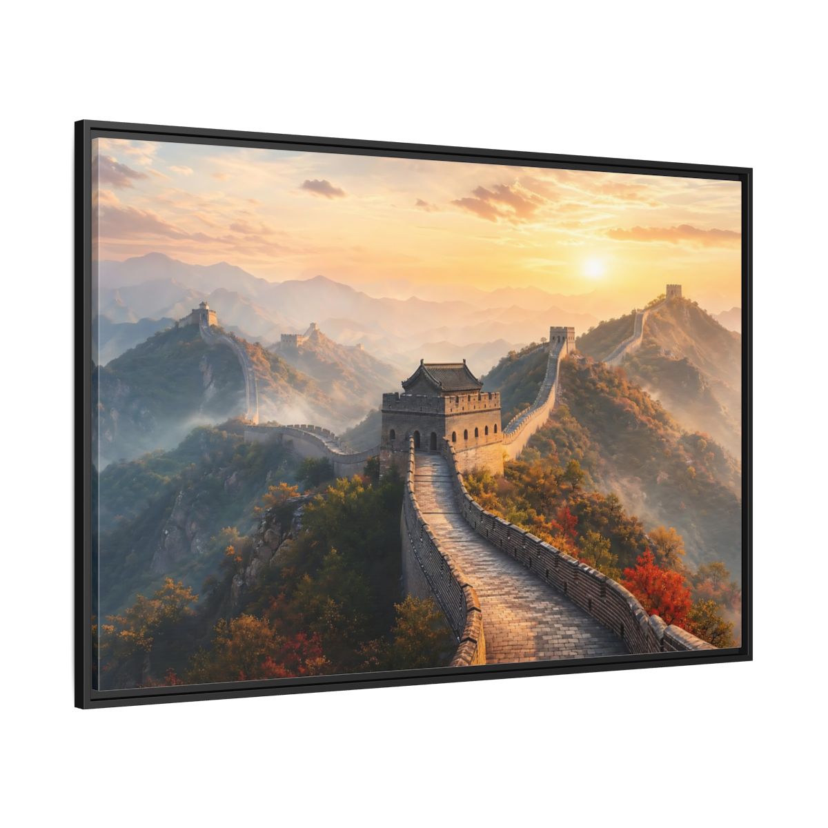 Side Mockup 12. Nature Great Wall Great Wall Sunset shown as stretched canvas wall art