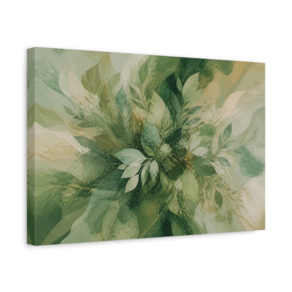 Side Mockup 4. Nature Green Leaves Green Abstract Botanical shown as stretched canvas wall art