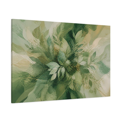 Side Mockup 1. Nature Green Leaves Green Abstract Botanical shown as stretched canvas wall art