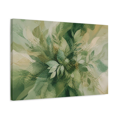 Side Mockup 3. Nature Green Leaves Green Abstract Botanical shown as stretched canvas wall art