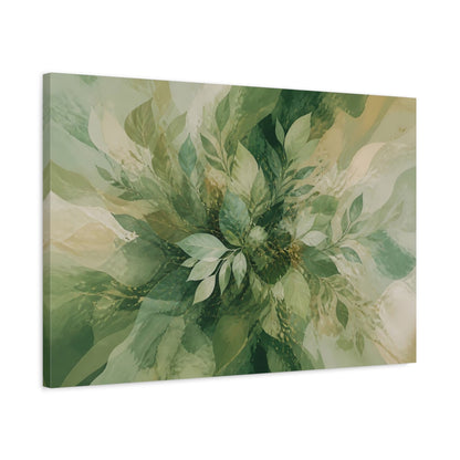 Side Mockup 2. Nature Green Leaves Green Abstract Botanical shown as stretched canvas wall art