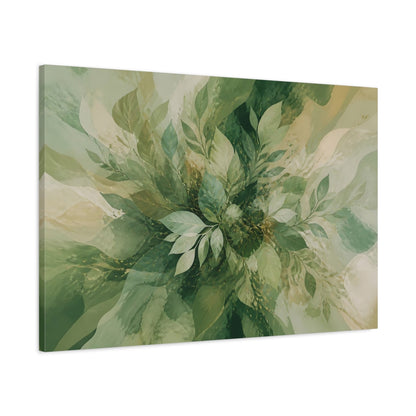 Main Mockup. Nature Green Leaves Green Abstract Botanical shown as stretched canvas wall art