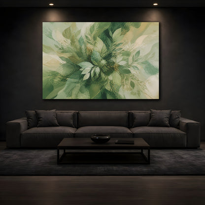 Mockup 3. Nature Green Leaves Green Abstract Botanical shown as stretched canvas wall art