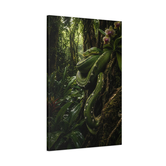 Main Mockup. Nature Green Snake Green Jungle shown as stretched canvas wall art