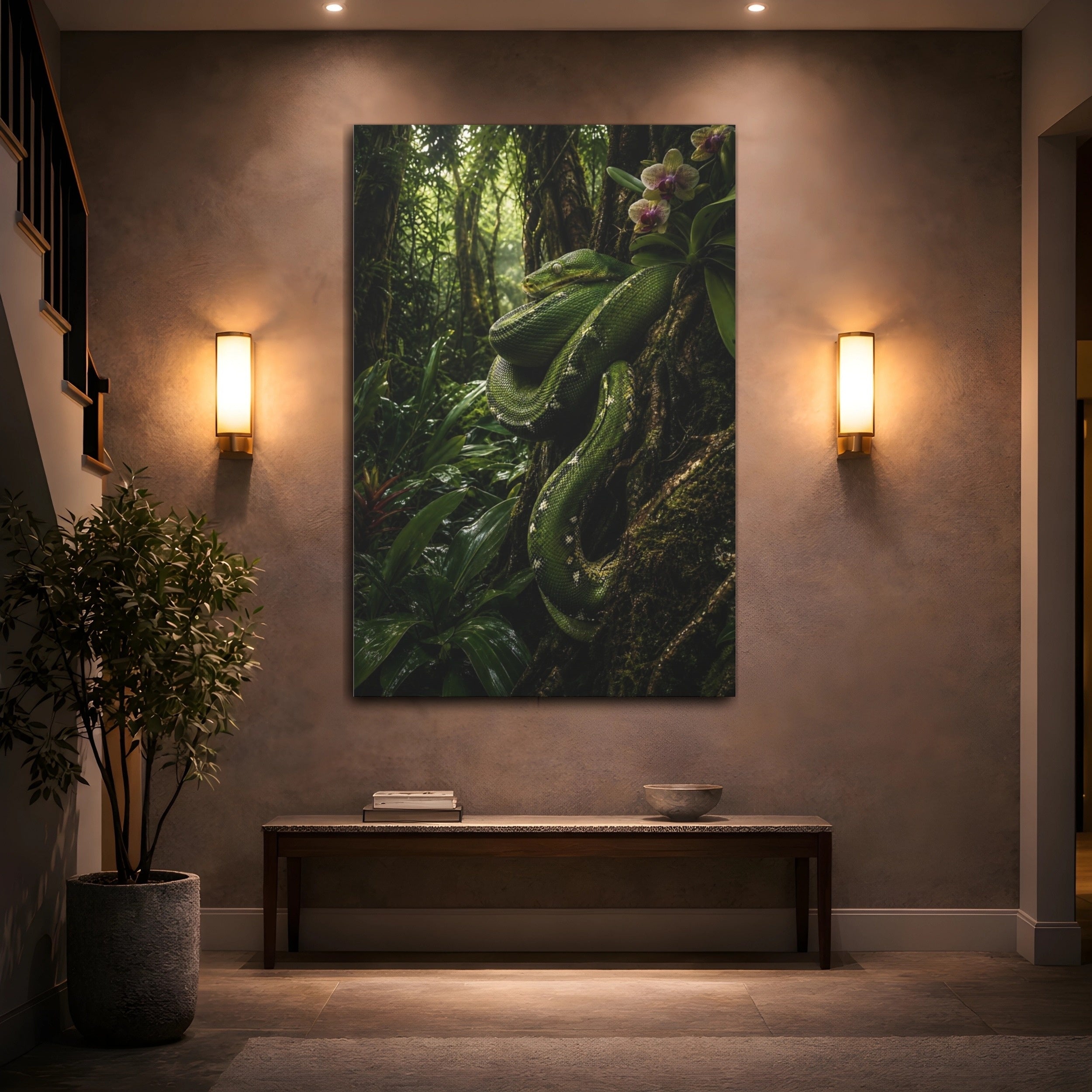Mockup 2. Nature Green Snake Green Jungle shown as stretched canvas wall art