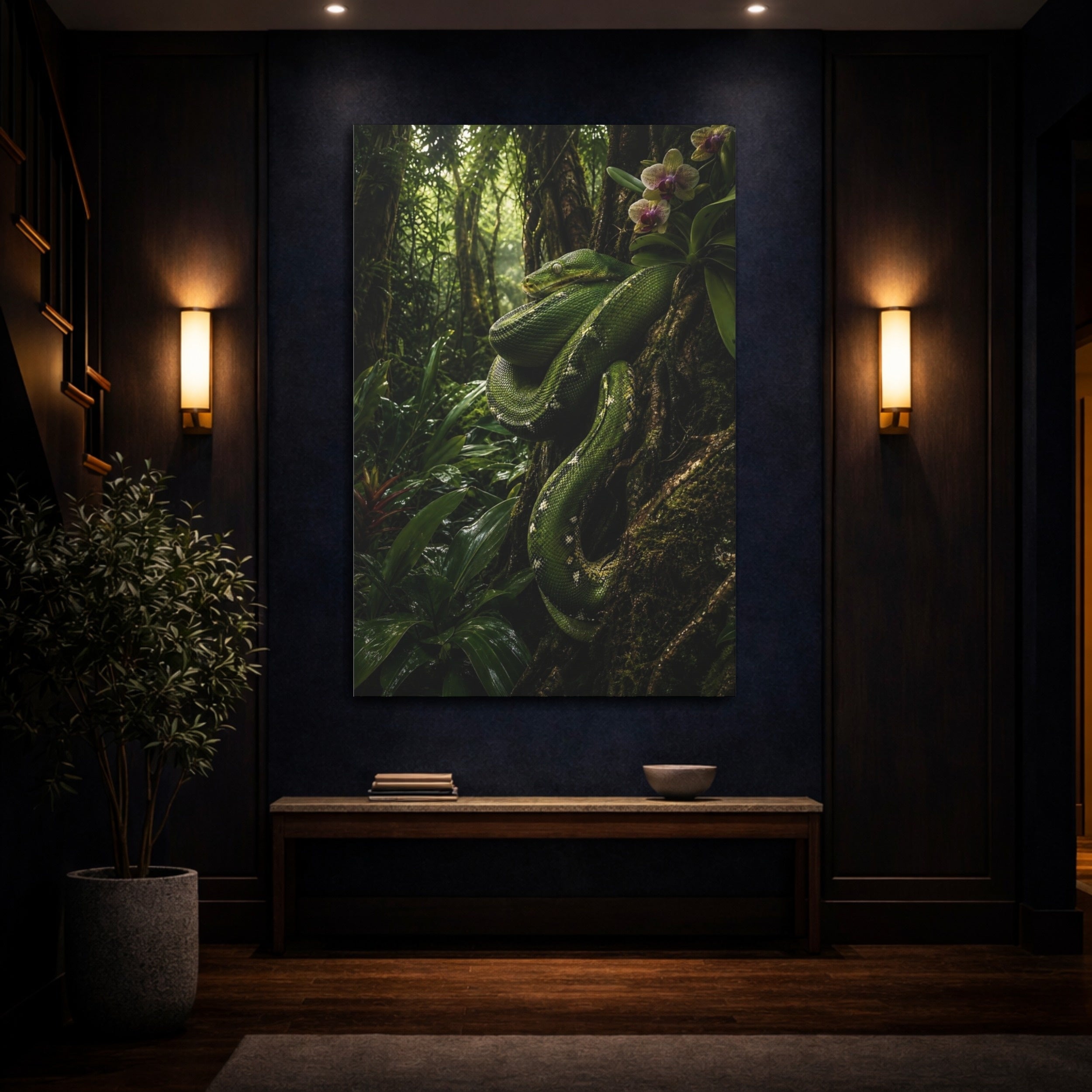 Mockup 4. Nature Green Snake Green Jungle shown as stretched canvas wall art
