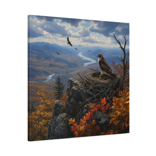 Main Mockup. Nature Hawk Autumn Mountain Landscape shown as stretched canvas wall art