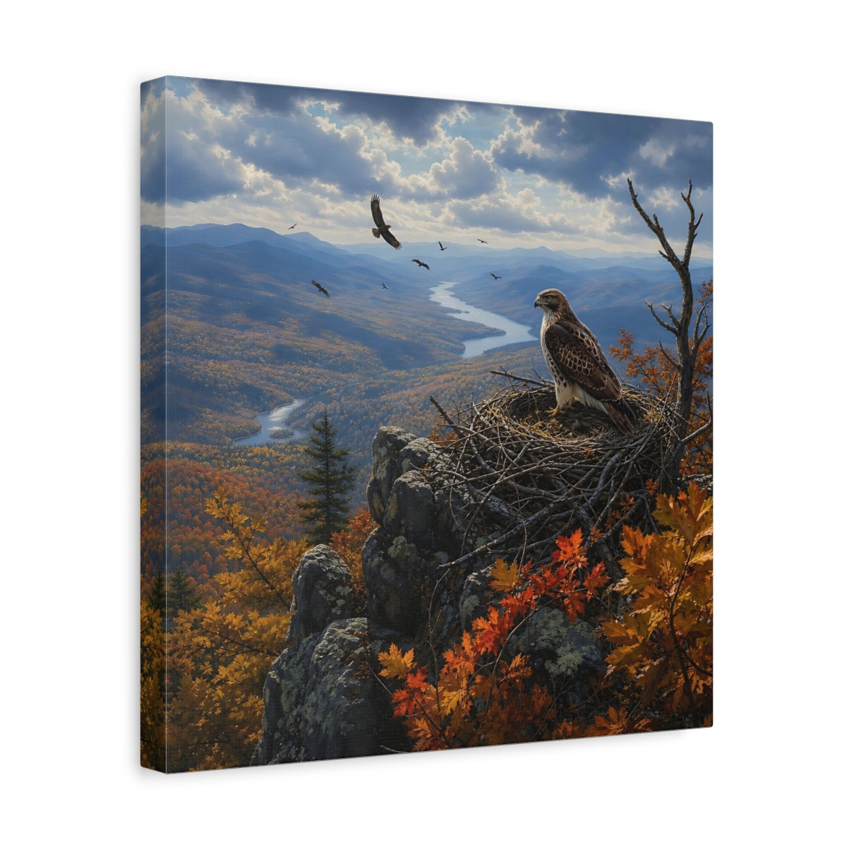 Side Mockup 7. Nature Hawk Autumn Mountain Landscape shown as stretched canvas wall art