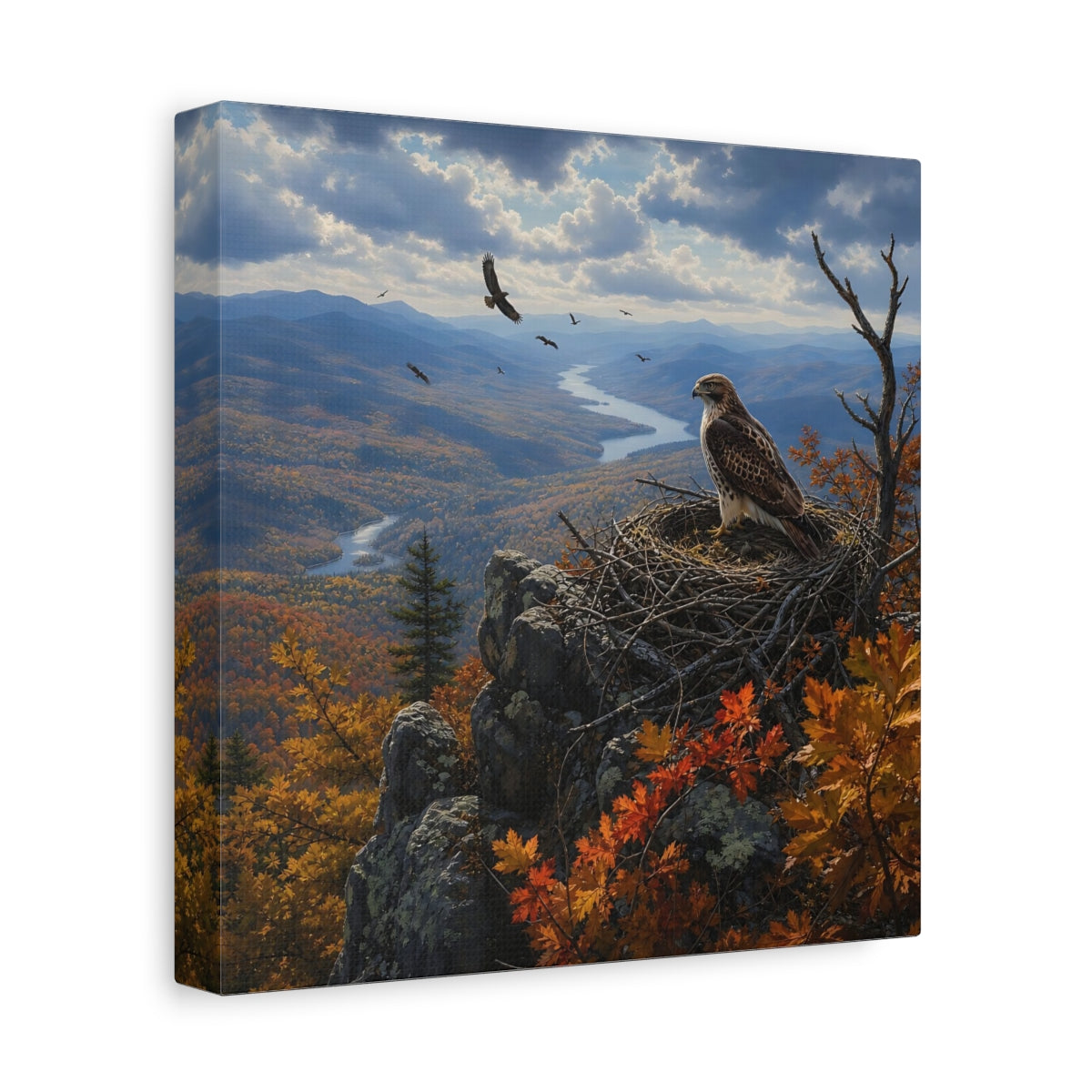 Side Mockup 9. Nature Hawk Autumn Mountain Landscape shown as stretched canvas wall art