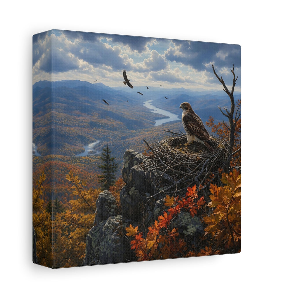 Side Mockup 2. Nature Hawk Autumn Mountain Landscape shown as stretched canvas wall art