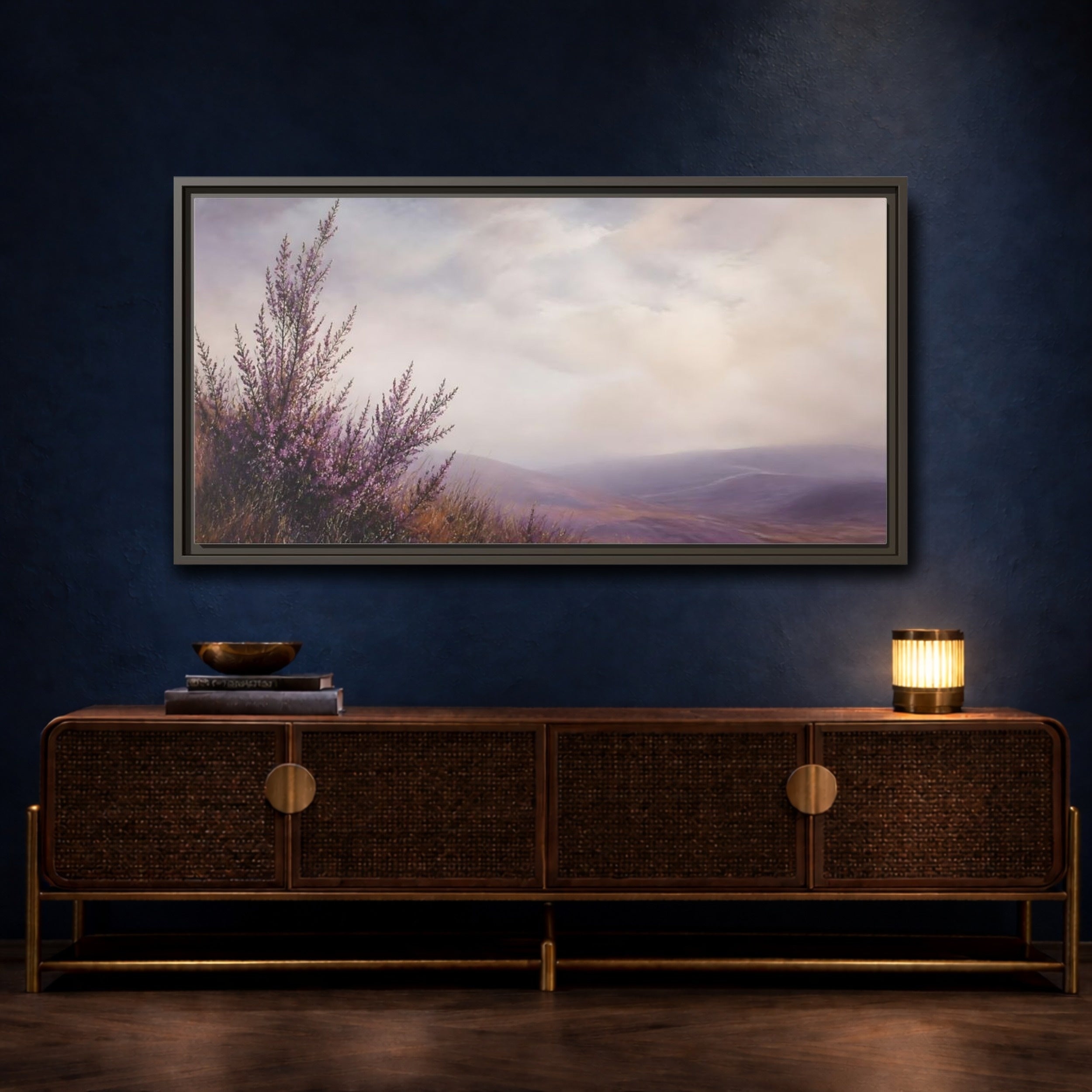 Mockup 4. Nature Heather Field Purple Heather Landscape shown as stretched canvas wall art