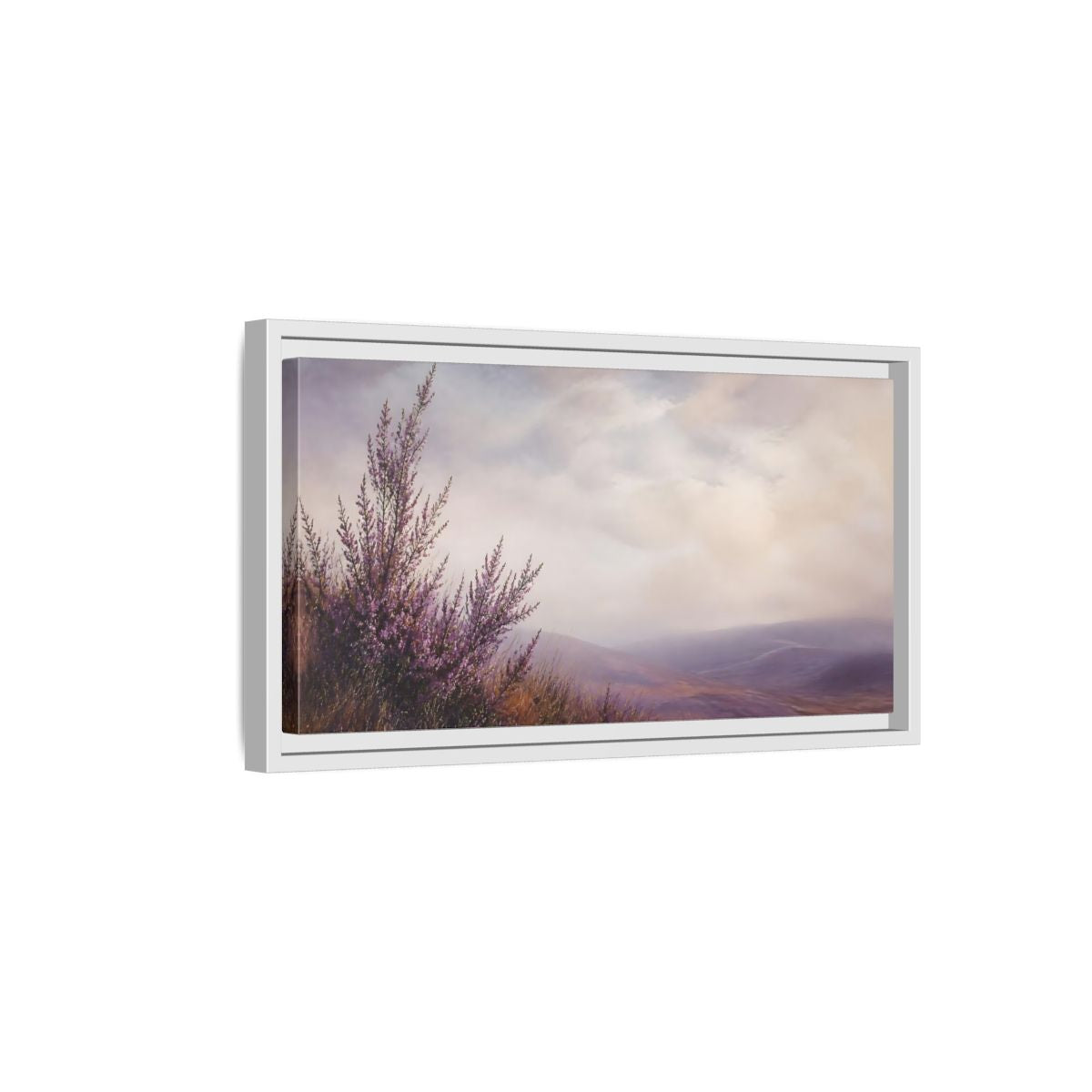 Side Mockup 6. Nature Heather Field Purple Heather Landscape shown as stretched canvas wall art