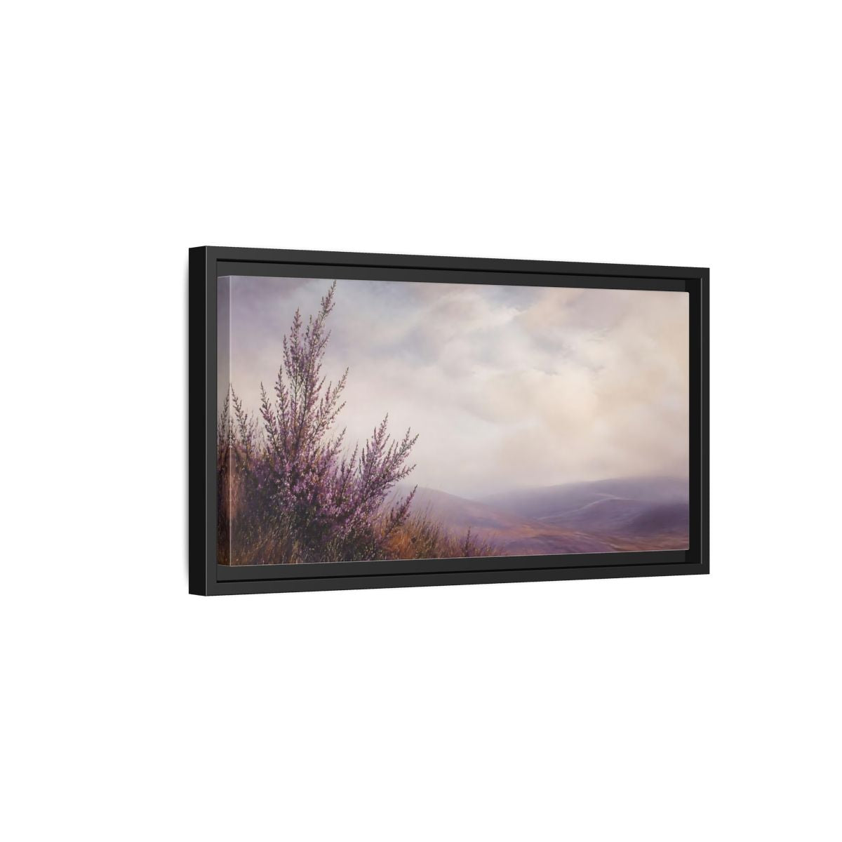 Side Mockup 8. Nature Heather Field Purple Heather Landscape shown as stretched canvas wall art