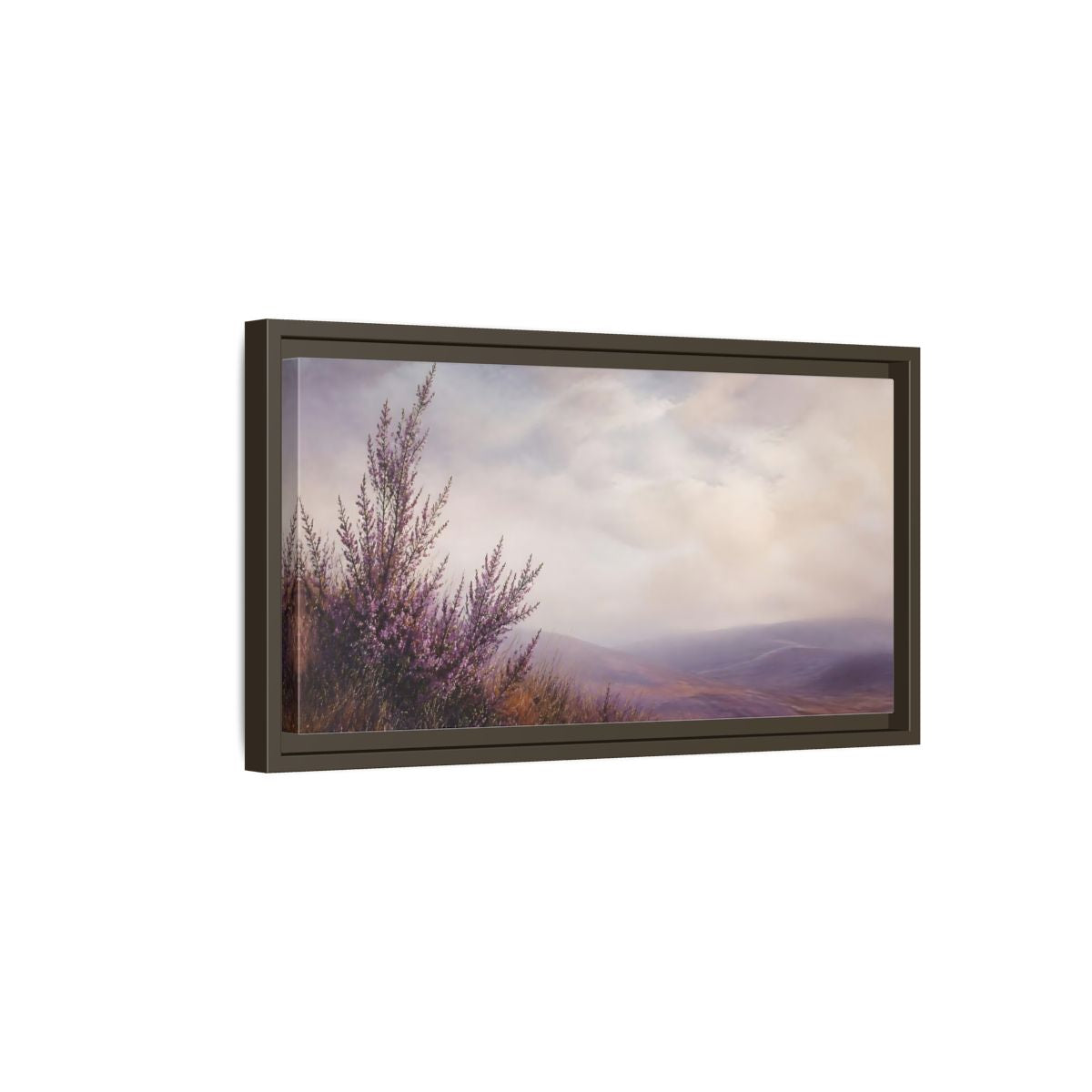 Side Mockup 7. Nature Heather Field Purple Heather Landscape shown as stretched canvas wall art