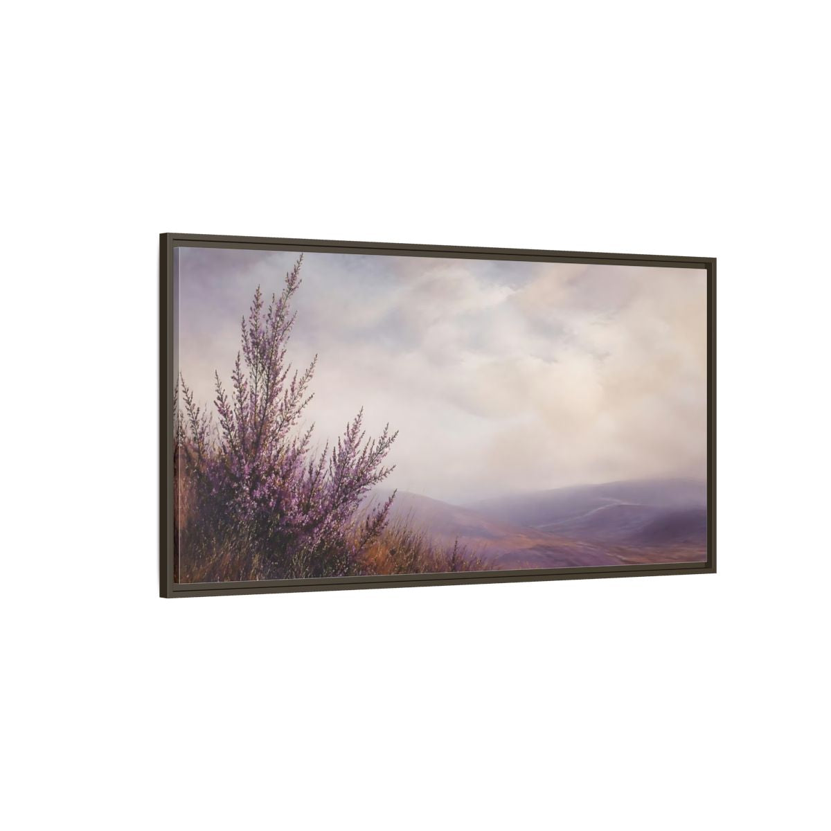 Side Mockup 4. Nature Heather Field Purple Heather Landscape shown as stretched canvas wall art