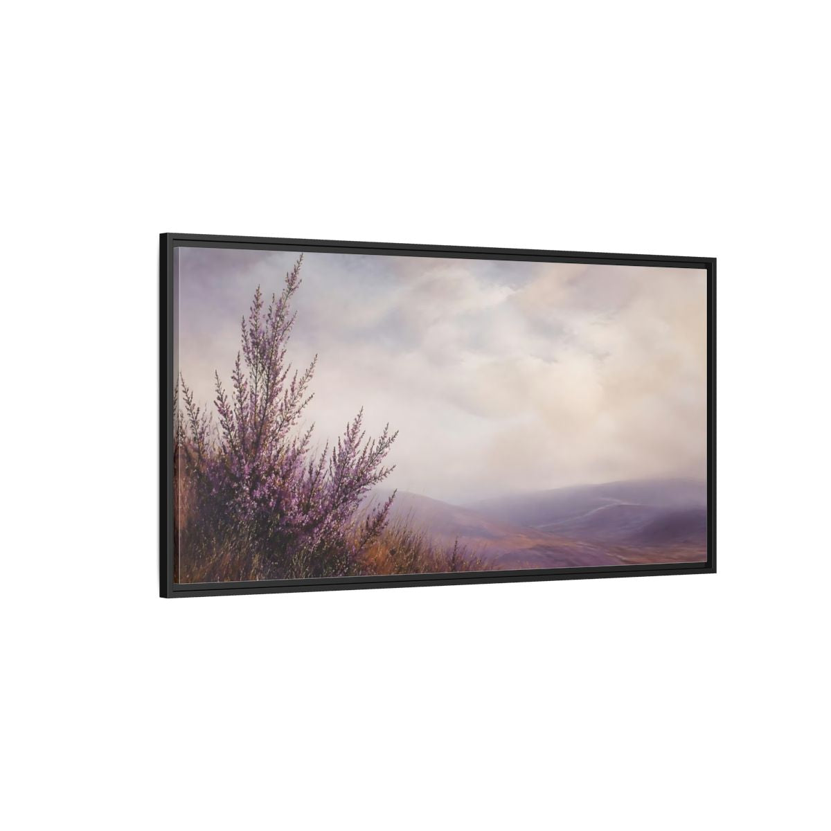 Side Mockup 5. Nature Heather Field Purple Heather Landscape shown as stretched canvas wall art
