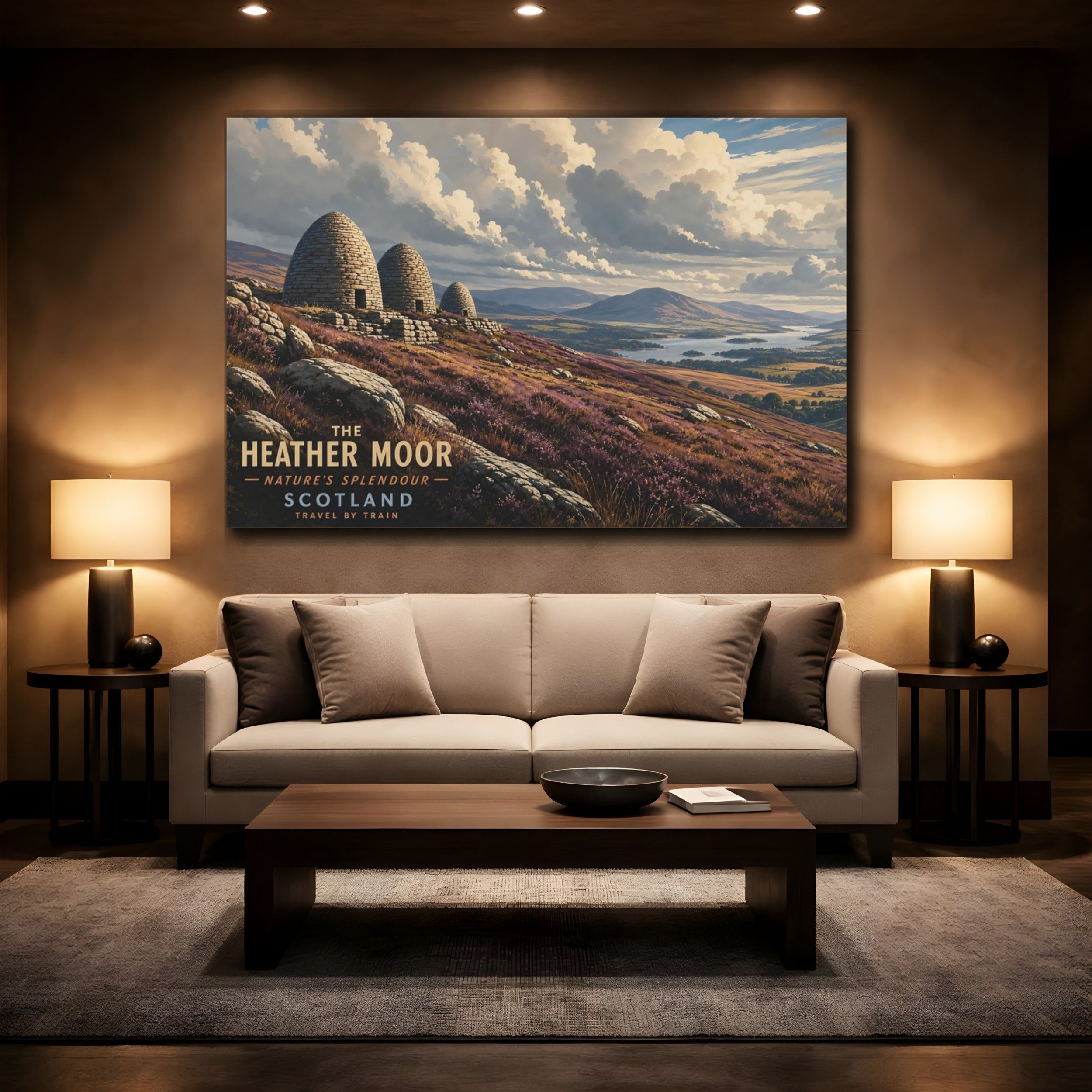 Mockup 2. Nature Heather Moor Heather Landscape shown as stretched canvas wall art