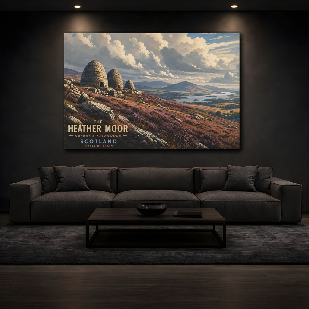 Mockup 3. Nature Heather Moor Heather Landscape shown as stretched canvas wall art