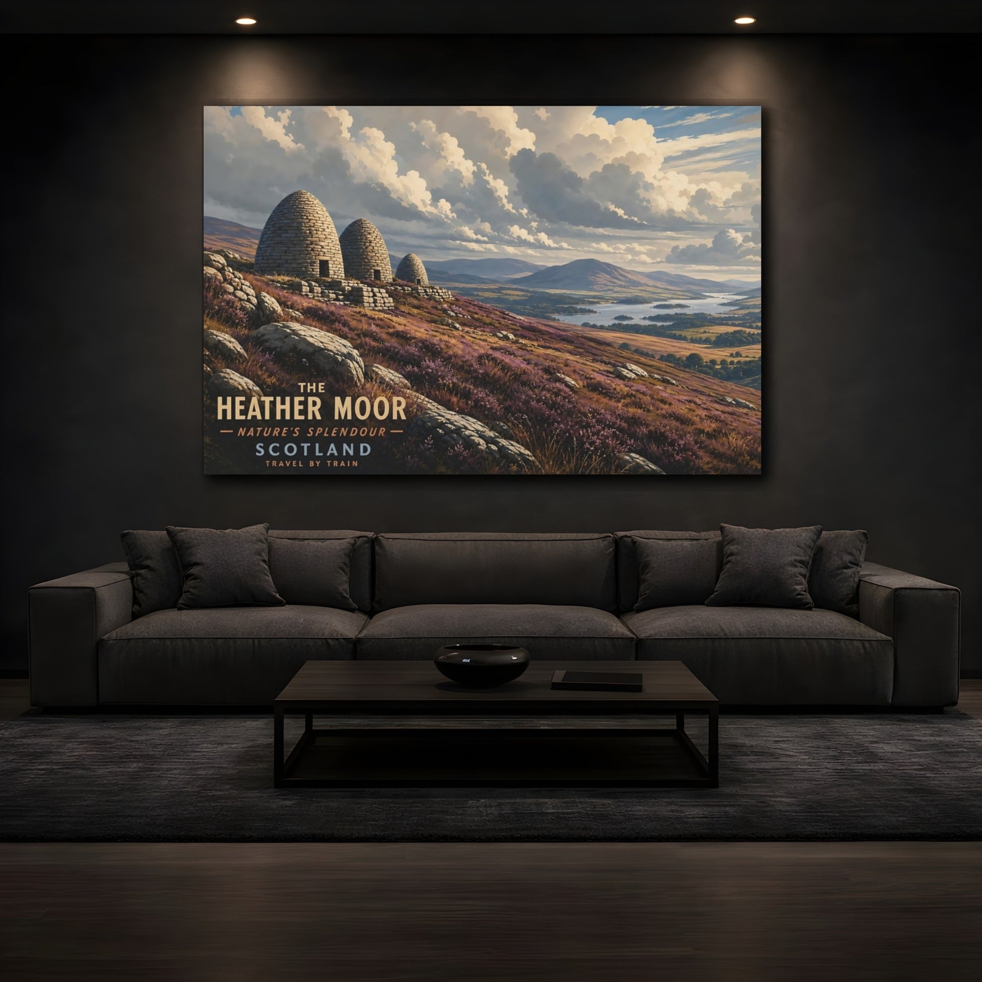 Mockup 3. Nature Heather Moor Heather Landscape shown as stretched canvas wall art