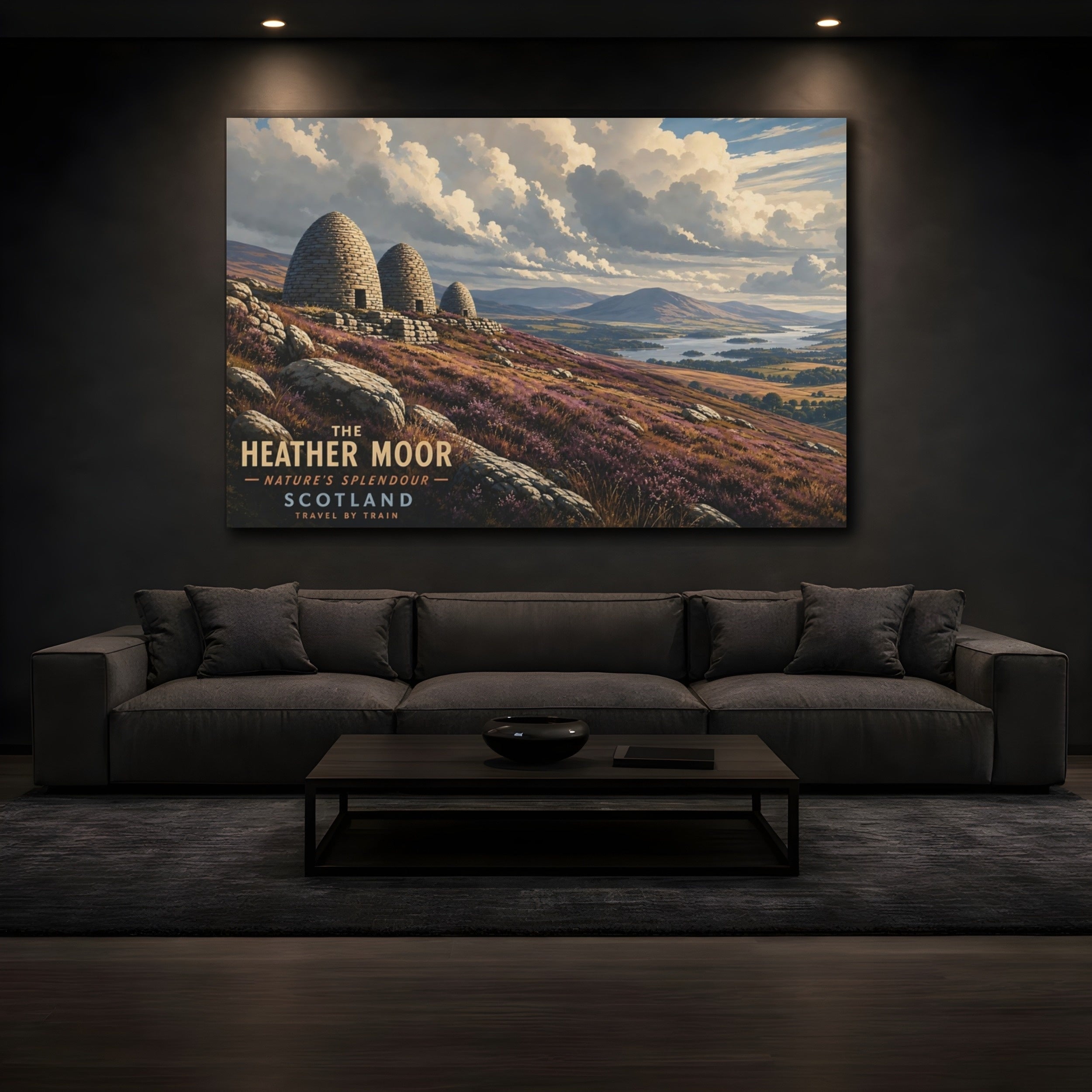 Mockup 3. Nature Heather Moor Heather Landscape shown as stretched canvas wall art