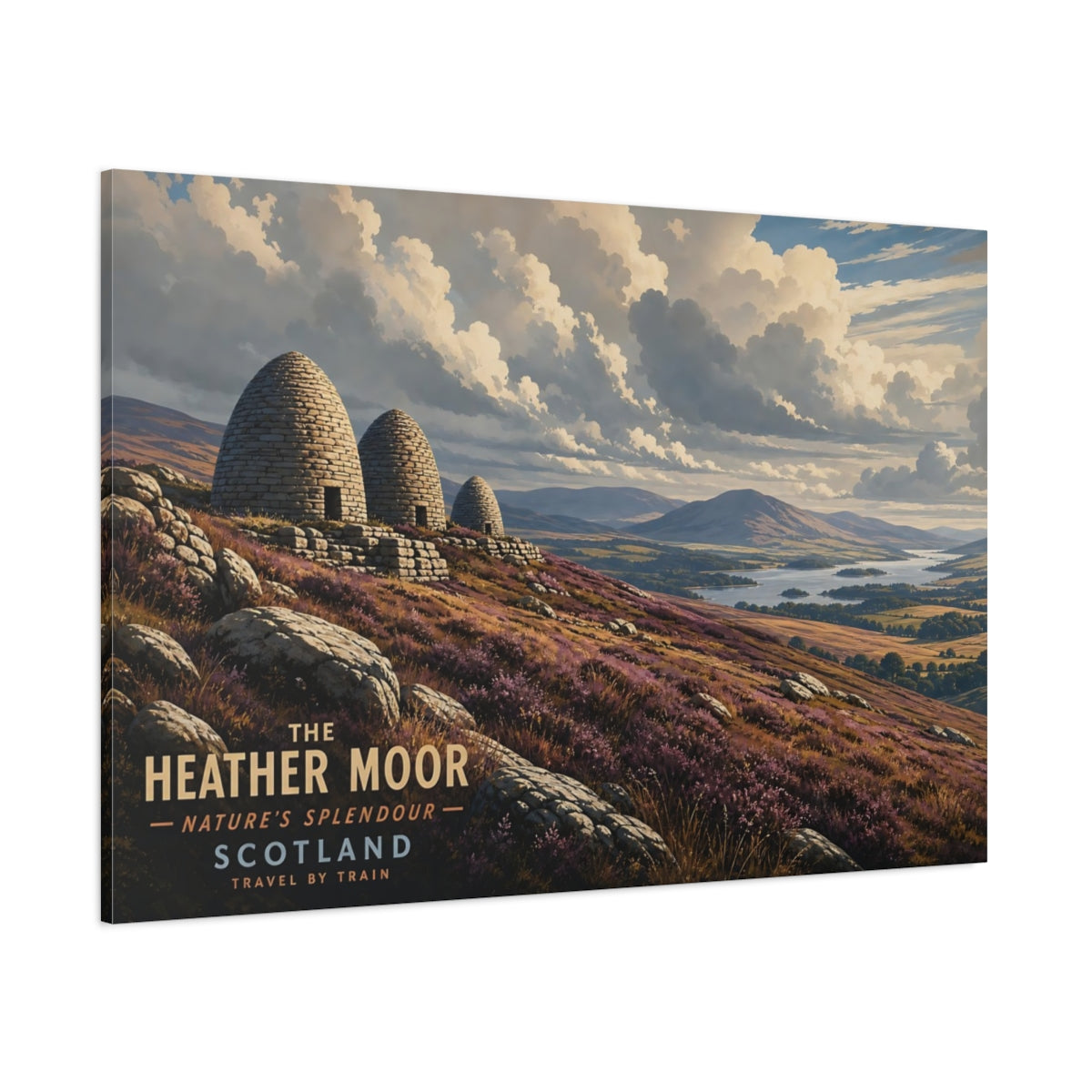 Side Mockup 1. Nature Heather Moor Heather Landscape shown as stretched canvas wall art
